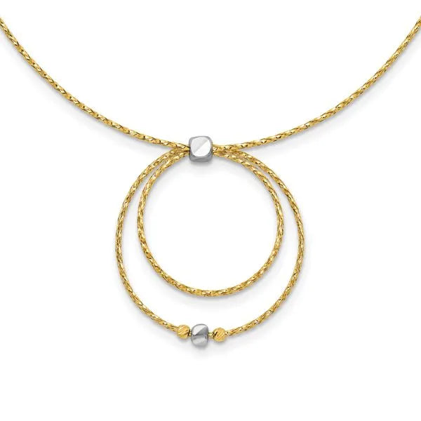 Leslie's 14K w/Wht Rhod Polished/DC Circle Pendant w/1in ext. Necklace