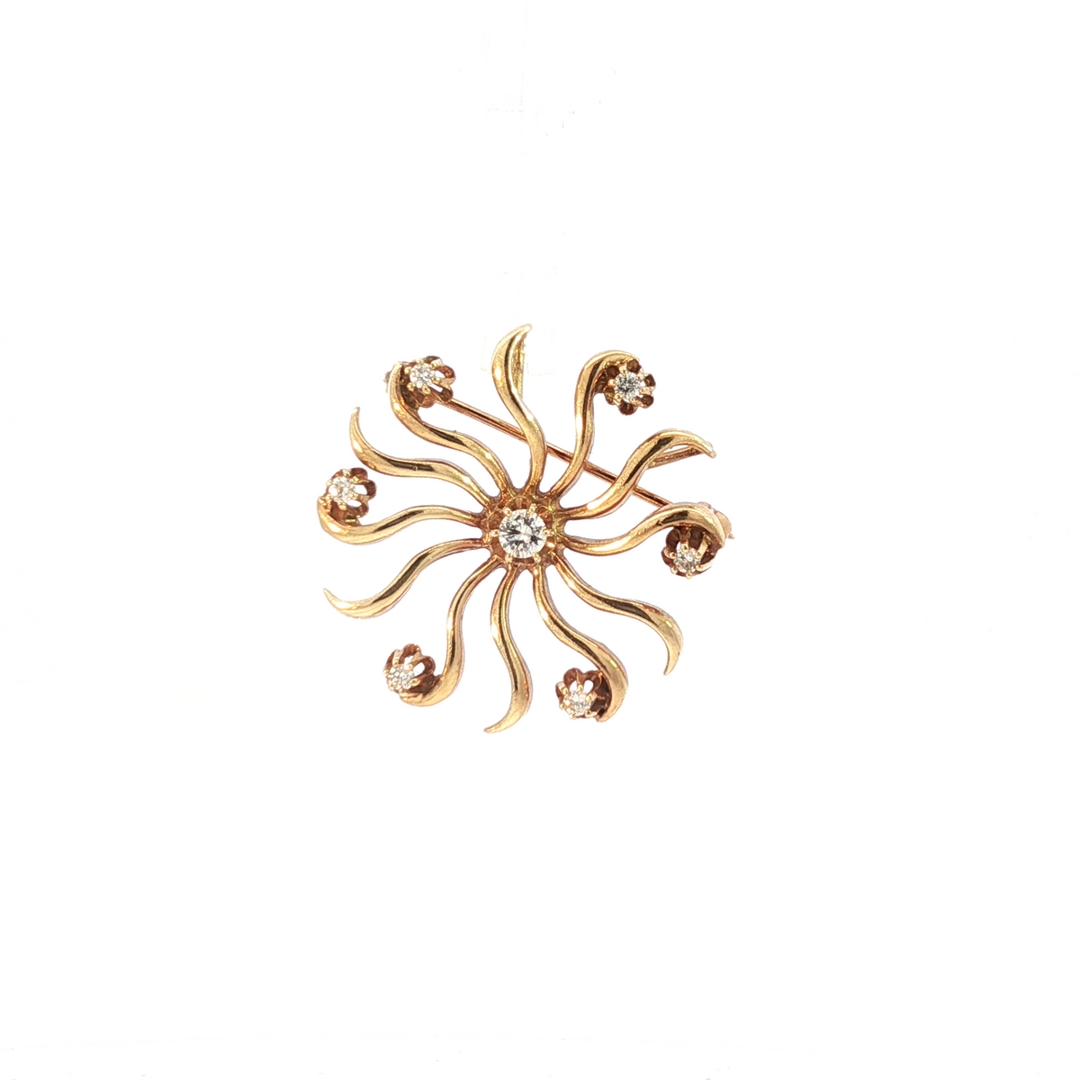 Heirloom 14K Yellow Gold Brooch with Diamonds
