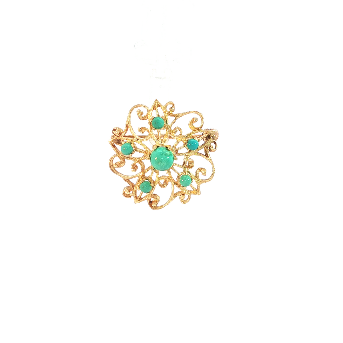 Heirloom Yellow Brooch with Cabochon Turqouise