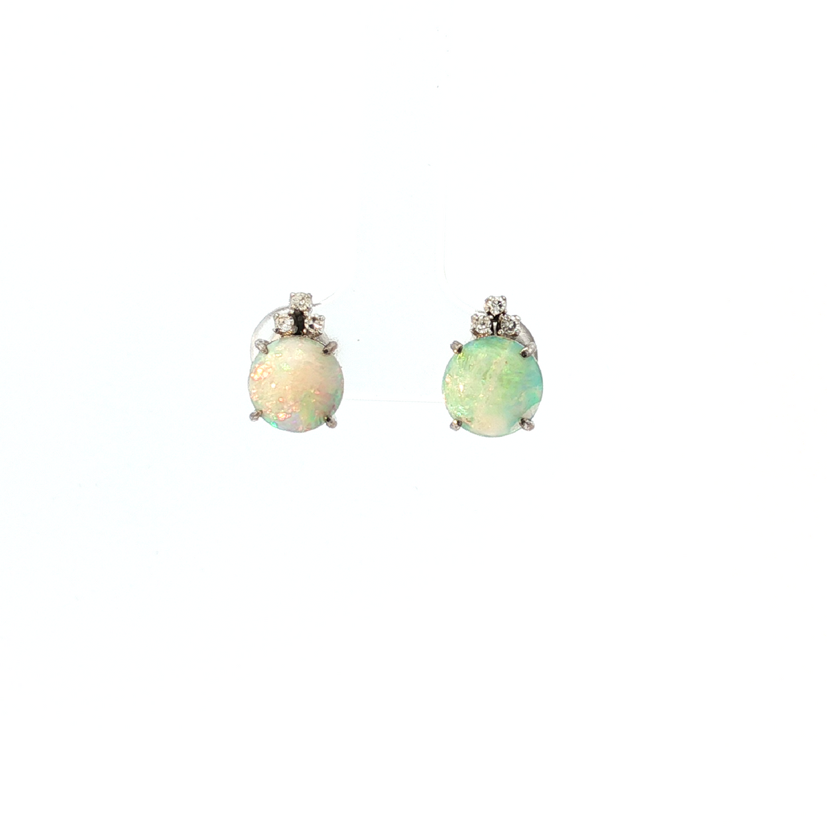 18K White Gold Opal & Diamond Earrings