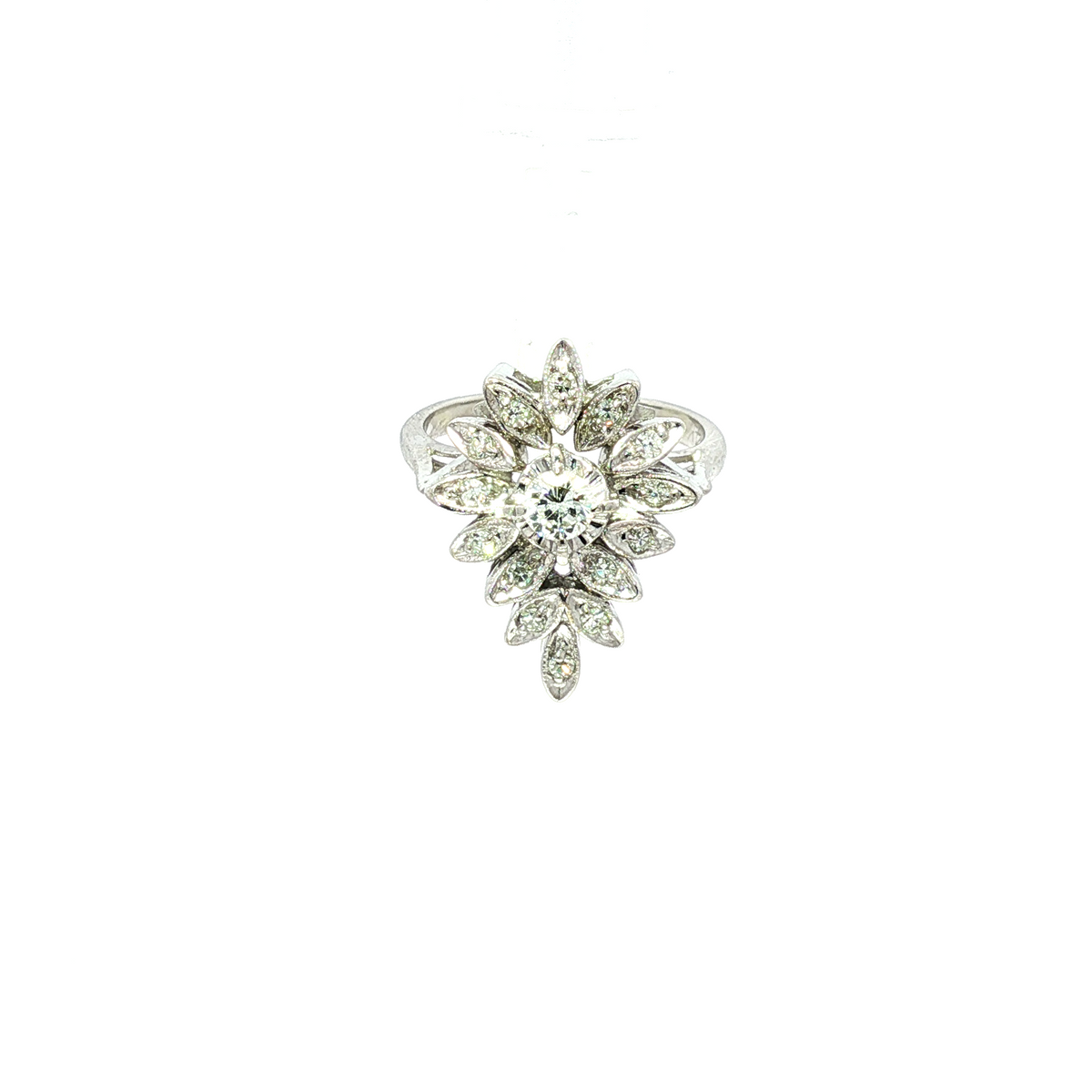 14K White Gold Cluster Ring with Diamonds