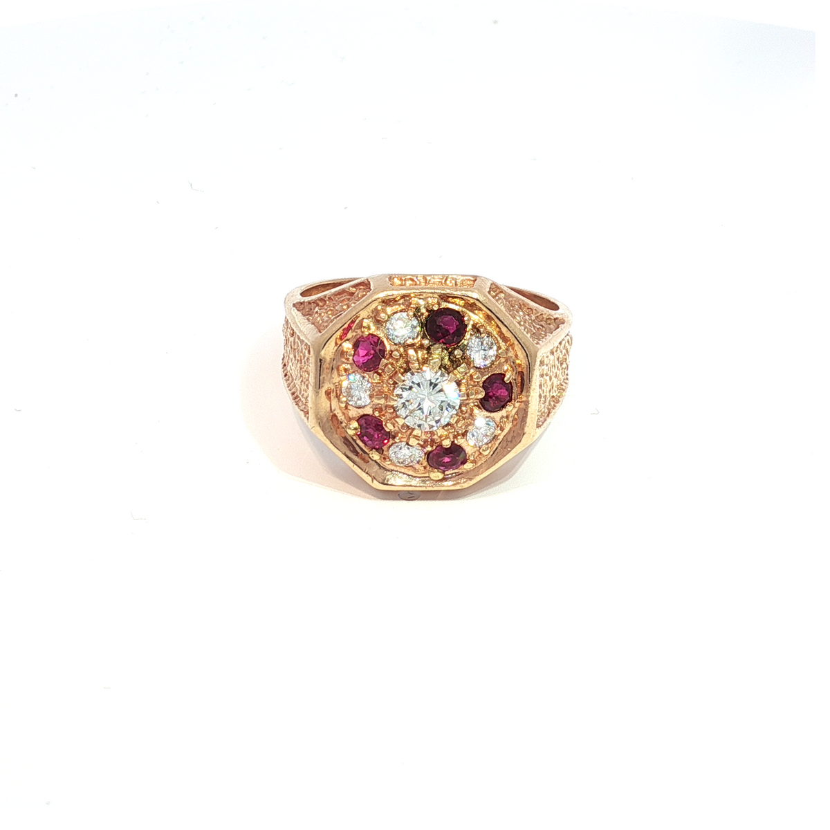 Men's 14K Rose Gold with Rubies & Diamonds