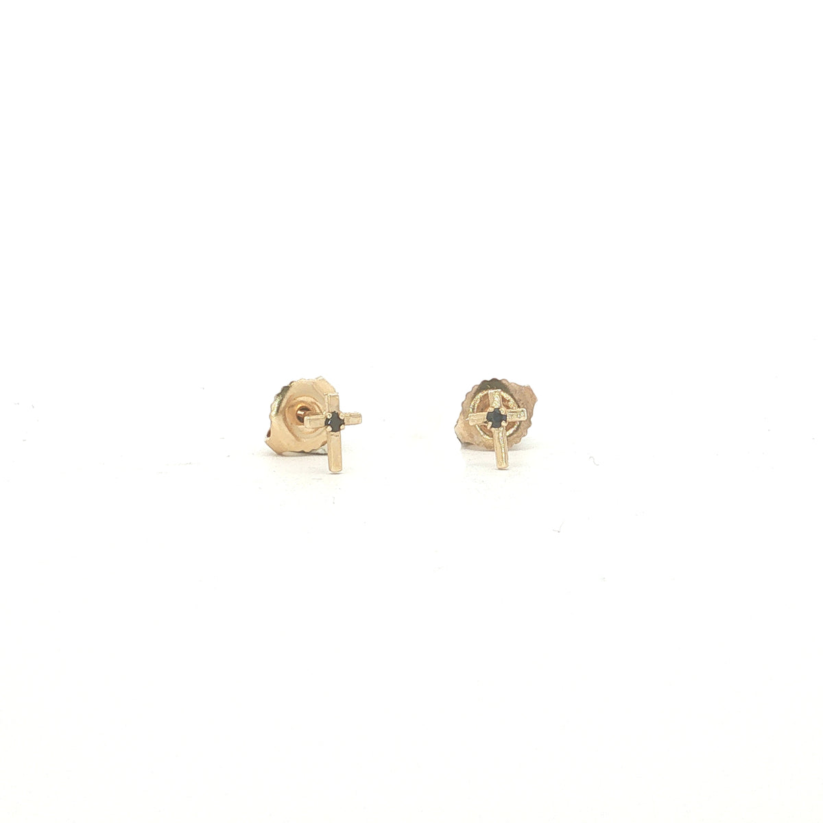 Gold Cross Studs with Natural Sapphire