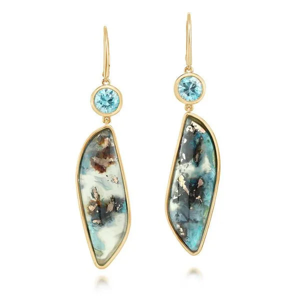 Yellow Gold Chrysocolla Earrings