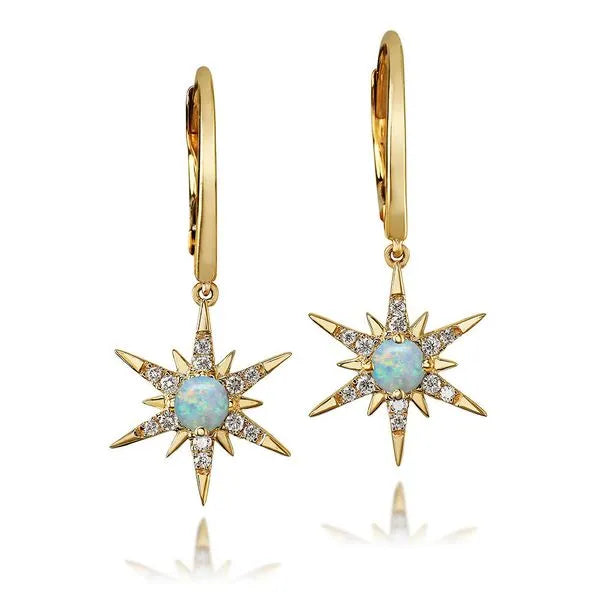 Yellow Gold Calibrated Light Opal Earrings