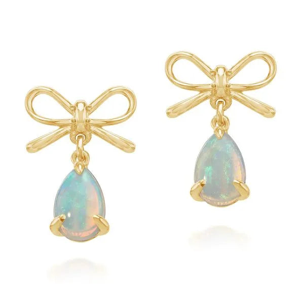 Yellow Gold Calibrated Light Opal Earrings