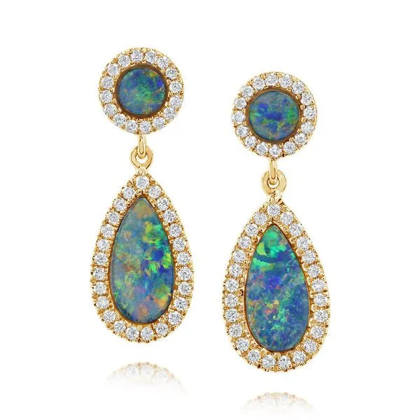 For Live Assistance Call  Yellow Gold Opal Doublet Earrings