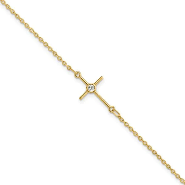 Leslie's 14K Polished CZ Cross 1in ext. Bracelet